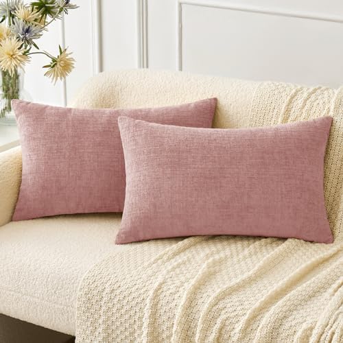 MIULEE Soft Chenille Lumbar Throw Pillow Covers Blush Pink 12x20 Pack of 2 by MIULEE