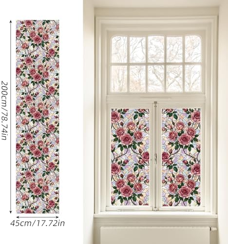 Window Privacy Film Stained Glass, 6 Pcs Pink Rose Static Cling Window Privacy Films Decals with Installation Tools, Rainbow Film Stickers for Home Kitchen Bathroom Glass Door 17.7 x 78.7 inches - Image 6