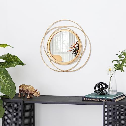 Gold Art Circle Mirror for Wall with Iron Metal Wire Frame Wall-Mounted Mirror for Home Decor Living Room Bedroom Bathroom Entryway Small 12" - Image 2