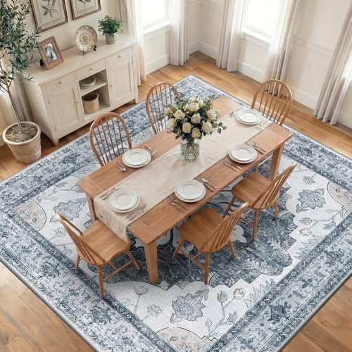RELEANY Washable Area Rug, Square 10'x10', Grey/White/Beige by RELEANY