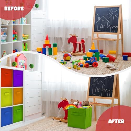 4E's Novelty 6 Packs 11 Inch Rainbow Color Storage Cube Bins, Colorful Storage Baskets For Nursery, Kids Room, Fabric Baskets For Toys, Clothes, Boho Cube Bins for Classroom Organization & Storage - Image 2