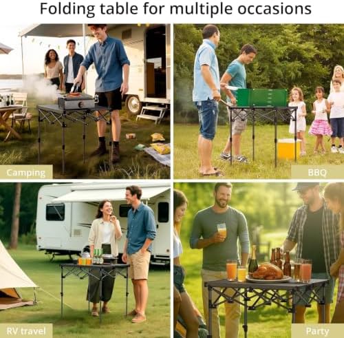 Anbte Roll Up Camping Table, Adjustable Height Max 27.5", 26" x 23", Black - Image 5