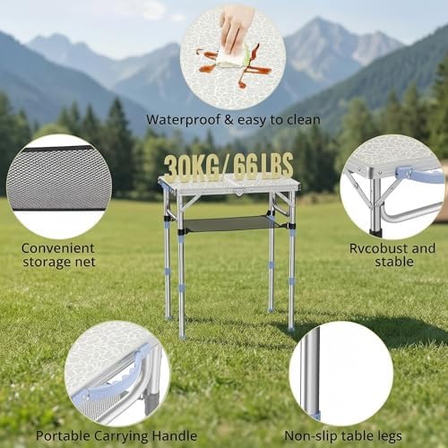 2FT Small Folding Table Portable Camping Picnic Table 3 Adjustable Height - Image 4