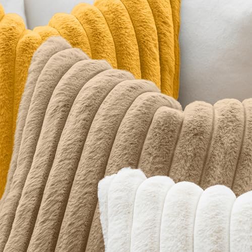 MIULEE Faux Fur Lumbar Decorative Throw Pillow Covers 12x20 Set of 2 Khaki - Image 5