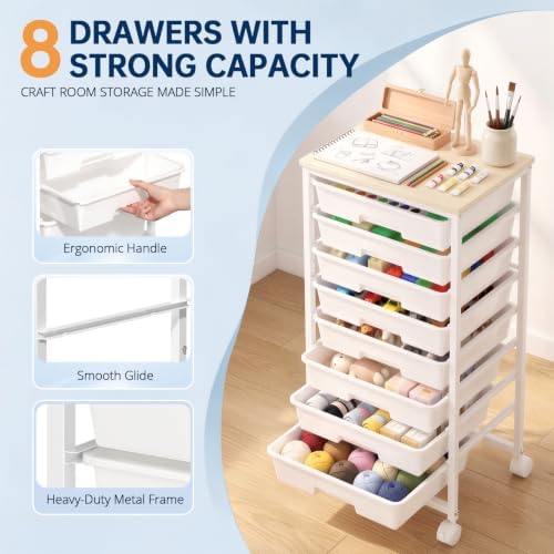 Delamu Rolling Storage Cart with 8 Drawers, Utility Craft Storage Cart - Image 3