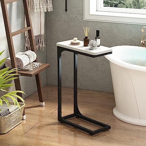 QEEIG Narrow C Shaped Side Table Set of 2 Living Room Sets Slim Couch Tray Tables Skinny Thin Small Modern 7 inch Width, White and Black (017-18WB) - Image 6