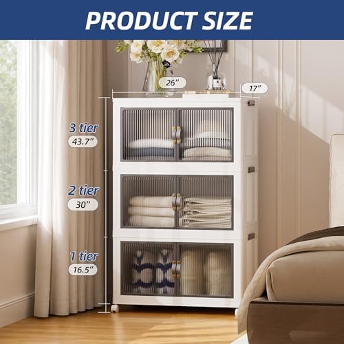 SAILUN 348Qt Stackable Storage Bins,Storage Cabinet with a Lid,3 Pack White - Image 6