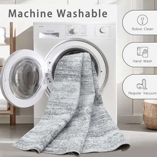 5x7 Washable Area Rugs for Living Room,Bedroom,Dining Room (Grey Cream) - Image 4