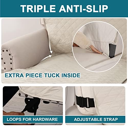 Turquoize 100% Waterproof Sofa Covers Chaise Lounge L Shape Sofa Protector Slip Cover Triple Non-Slip Sofa Slipcover for Sectional Couch Cover for Pets, Kids (Chaise, Ivory) - Image 4