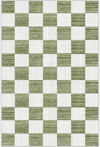 Front Door Mat Outside Entrance 2x3 Green White Checkered Rug - Image 7