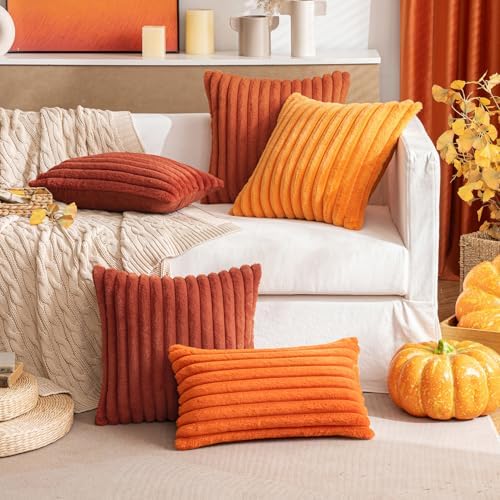 MIULEE Fall Faux Fur Decorative Throw Pillow Covers 18x18 Set of 2 Rust - Image 4
