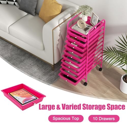 MEDIMALL 10 Drawers Rolling Storage Cart, Multipurpose Craft Storage Cart with Wheels, Mobile Tools Scrapbook Paper Organizer Cart for Office School Home Use - Image 4