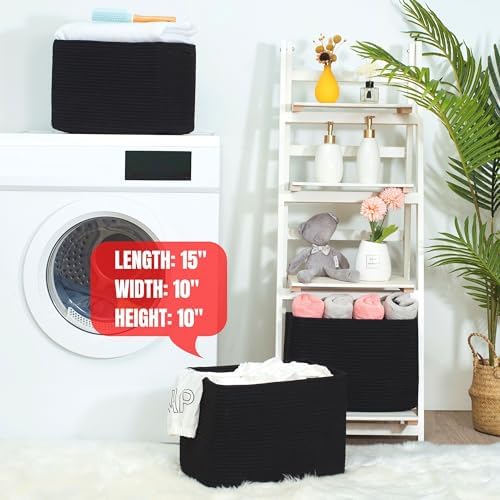 MINTWOOD Design 3-Pack Storage Baskets for Shelves, Playroom and Classroom, Book Basket, Decorative Storage Cube Bins, Woven Closet Organizers, Pantry and Shoe Organizer, Full Black - Image 7
