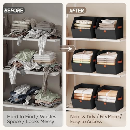 Homsorout Fabric Closet Storage Cubes - 8 Pack Square Storage Bins with Dual Handles for Clothes, Towels, Toys, Cube Storage Organizers for Bedroom, Nursery, Shelves, Closet, Small Spaces, Black - Image 3