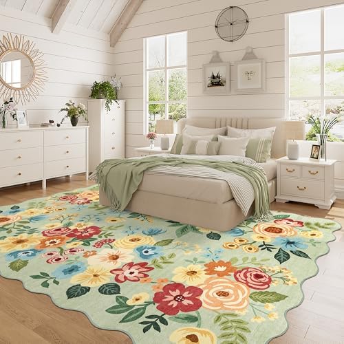 DUKINO 6x9 Area Rugs, Floral Washable Rug for Living Room Non Slip, Green - Image 3