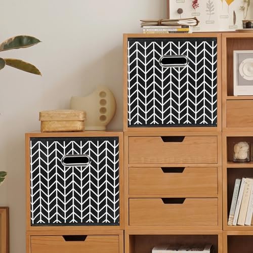 Fabric storage bins Cubes, Fabric Cube Organizer with Handle, Foldable Cube Bins for Cloth or Accessary Storage, 11x11x11, Set of 6, (Black Leaf) - Image 5
