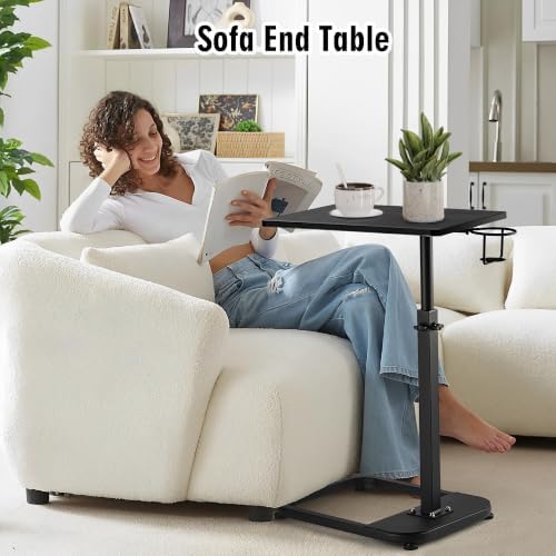 facka Multi-Functional C-Shaped End Table for Couch & Bed, Adjustable Height TV Tray, Stable Laptop Desk, Space-Saving Snack Side Table with Rounded Metal Corners - Image 6