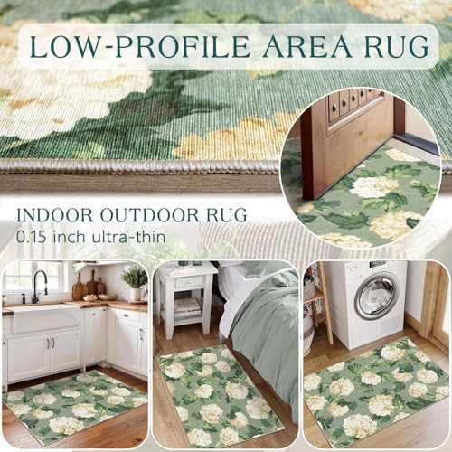 Front Door Mat Outside Entrance - 2x3 Sage Green Floral Entry Rug - Image 7