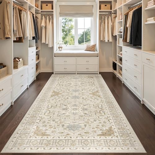 Madane 4x8 Wide Hallway Runner Rug Washable for Living Room, Beige/Blue - Image 3