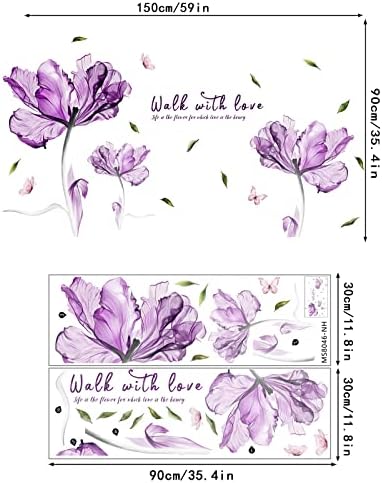 Flowers Wall Sticker Watercolor Purple Floral Wall Decal DIY Butterfly Flower Art Decor Stickers Floral Quotes Saying Wall Decals Mural for Nursery Bedroom Kids Room - Image 5