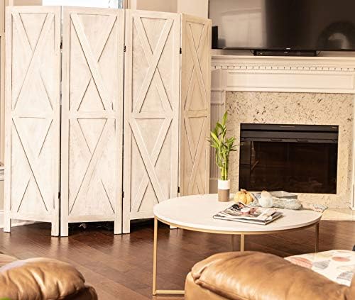 Premium Home 6-Panel Room Divider – Rustic White Barn Door, X Pattern Folding Privacy Screen, Partition Wall - Image 3