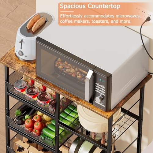 Rolling Kitchen Microwave Organizer Cart, Adjustable Shelves, Black - Image 4