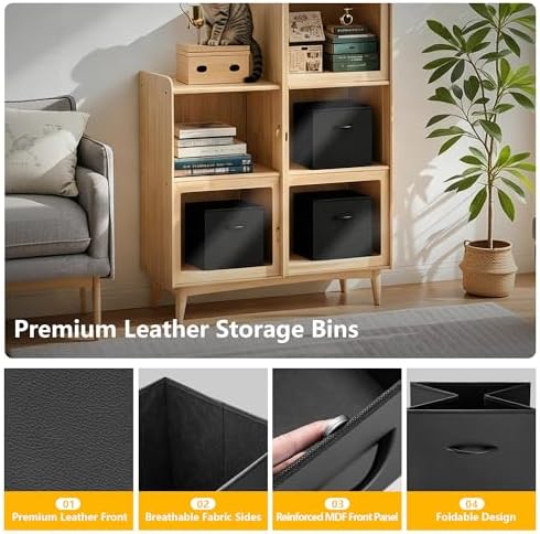 WUIKE 11-Inch Black Storage Cubes, Leather Cube Organizer Bins, 4-Pack - Image 3