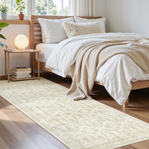 Soalmost Washable Runner Rug 2'6"x8' Kitchen Hallway Runners Beige/Brown - Image 3