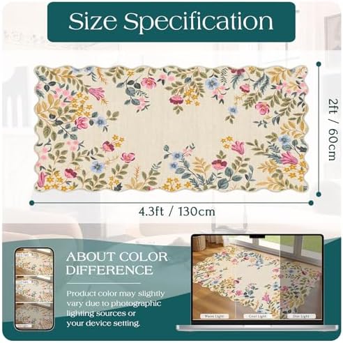 Front Door Mat Indoor Entrance - 2x4.3 Beige Colorful Floral Washable Layered Doormat Outdoor Entrance Porch Rug Non-Slip Boho Runner Rug for Kitchen Hallway Bedroom Laundry Room Porch Decor - Image 2