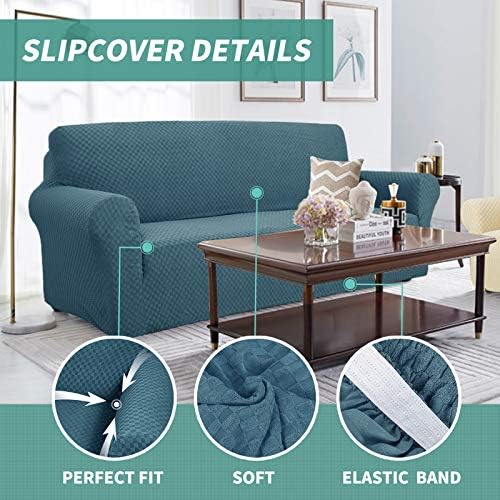 YEMYHOM Couch Cover Latest Jacquard Design High Stretch Sofa Chair Covers for Living Room, Pet Dog Cat Proof Armchair Slipcover Non Slip Magic Elastic Furniture Protector,Small (Chair, Teal) - Image 3