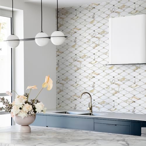STICKGOO 1 Sheet Peel and Stick Backsplash, Calacatta Golden Stick on Aluminum Composite Tiles Stikers, Self Adhesive Mixed Metal Backsplash for Kitchen, Bathroom, Fireplace, RV - Image 7