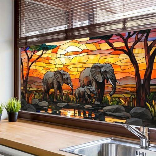HOMETITUTE Elephant Stained Glass Privacy Window Film 39.3x17.7 Inch PVC - Image 4