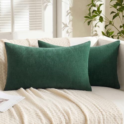 MIULEE Dark Green Chenille Couch Lumbar Throw Pillow Covers, 12x20 - Image 5