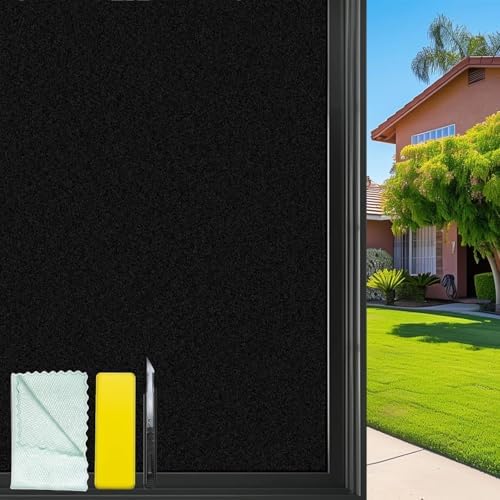 Bloss Blackout Window Film 23.6" x 118", 100% Sun Blocking Privacy Cover for Glass, Removable Room Darkening Black Out Window Tint, Static Cling Frosted Glass Film - Black/Matte by Bloss