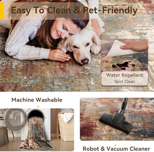 RELEANY Washable Square 7'x7' Area Rug for Living Room Rustic Brown - Image 3