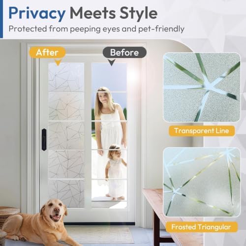 rabbitgoo Static Cling Window Privacy Film, Clear Triangle, 17.5" x 78.7" - Image 4