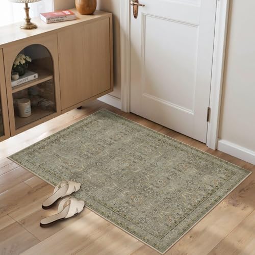 Rugxara 2x3 Entryway Rug Door Mat, Washable Samll Rug, Non Slip,Olive Green by Rugxara