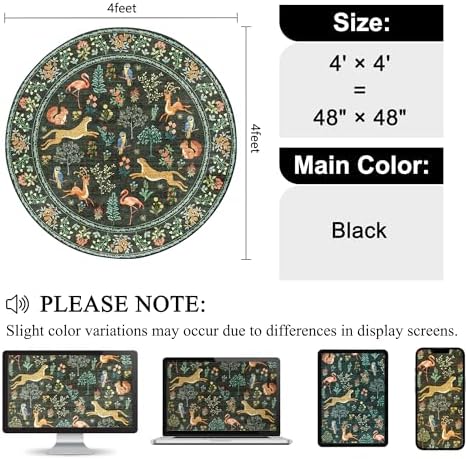 DUKINO 4ft Round Rug, Washable Animal Small Round Area Rug Non Slip, Black - Image 2