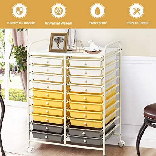 Giantex 20 Drawer Rolling Storage Cart Tools Scrapbook Paper Office School Organizer (25 x 15 x 35 Inch, Yellow) - Image 5