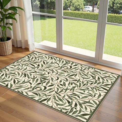 3x5 Leaf Entry Rug - Washable Indoor Outdoor Mats for Front Door by Othilic
