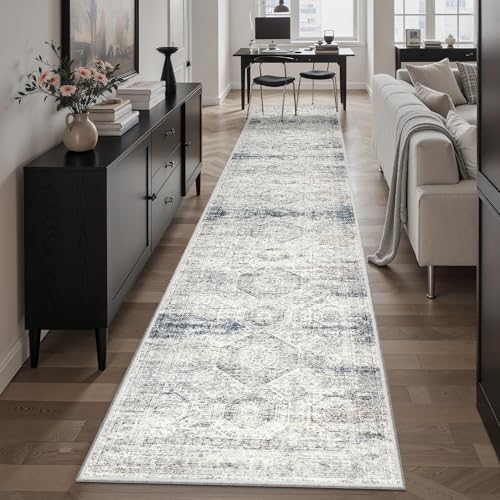 Soalmost Runner Rug 2x12 Washable Hallway Kitchen Runners Blue/Ivory - Image 3
