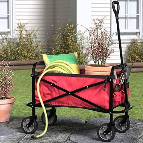 Amazon Basics Collapsible Heavy Duty Utility Wagon for Outdoor Sports, Camping, Garden, and Pets, Portable with Handle, 265 pounds Weight Capacity, 27.6 x 40.9 x 20 inches, Red - Image 7