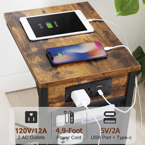 AMHANCIBLE C Shaped End Table with Charging Station, TV Tray - Image 5