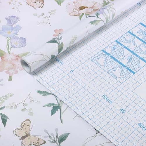 Vinjiasin Peel and Stick Wallpaper Floral Wallpaper Boho Flower Contact Paper Vintage Colorful Removable Self Adhesive Wall Paper for Bathroom Bedroom Flower Leaf Butterfly Bee 17.3"x 78.7" - Image 6
