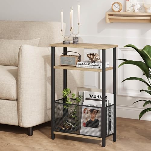 MMEOLUOOK Narrow Side Table with Storage Basket Skinny End Tables for Smalls Spaces 3 Tier Sofa Table Small Nightstand Slim Bedside Table for Living Room Bedroom Greige MLBZ22GR - Image 6