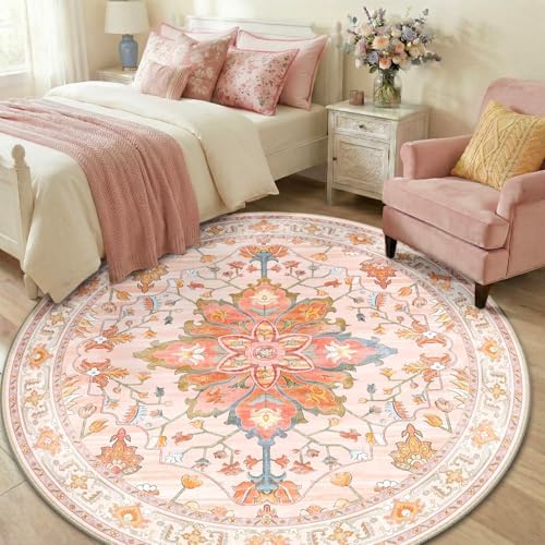 RELEANY Washable Area Rug, Round 6ft, Pink/Light Pink/Colorful - Image 2