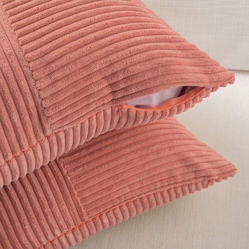 Fancy Homi Set of 2 Coral Boho Long Lumbar Body Decorative Throw Pillow Cover 14x36 Inch for Bed Couch Bedroom Bench, Soft Patchwork Corduroy Textured Pillow Case, Rustic Farmhouse Room Décor - Image 4