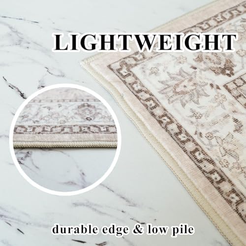 Living Room 12x12 Square Area Rug: Stain Resistant Washable Beige Vintage Rug Low-Pile Soft Floor Carpet for Bedroom Playroom Indoor Non Slip Boho Home Decor Mat for Office Dining Room(12x12，Beige) - Image 7