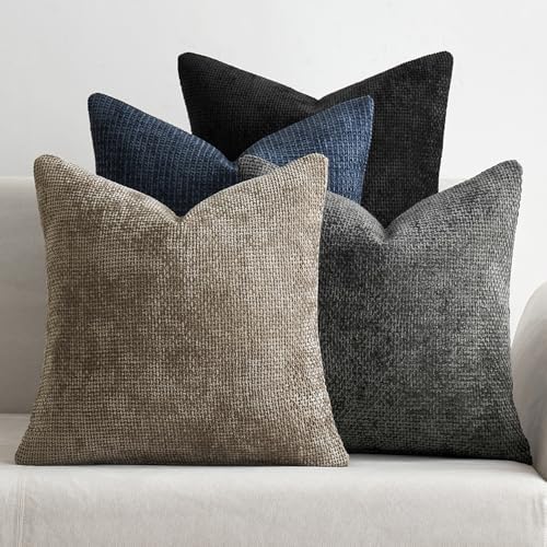 MIULEE Soft Decorative Chenille Pillow Covers Navy Grey 20x20 Pack of 4 by MIULEE