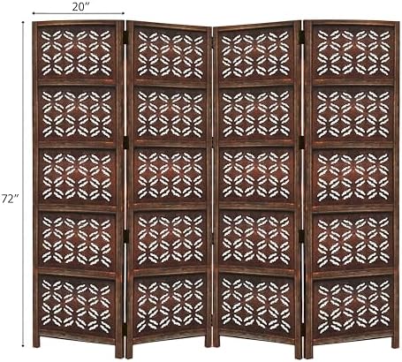 COTTON CRAFT Room Divider Wood Screen - Hand Carved Folding 4 Panels 72x80 - Image 3